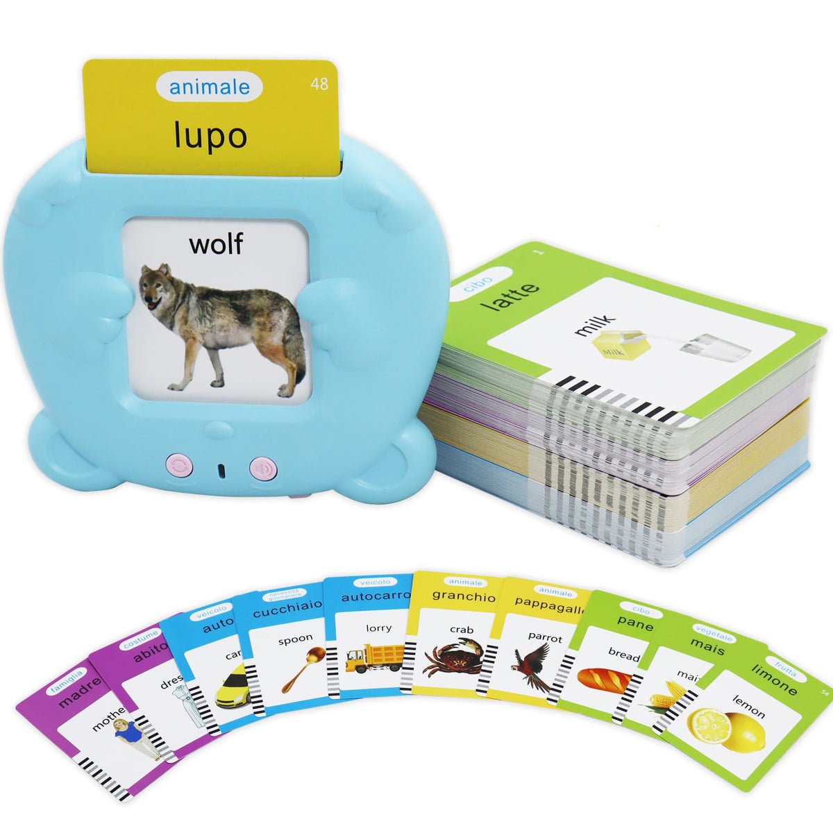 MAYAPHILOS Italian and English Talking Flash Cards, Pocket Speech for Learn Italian, Italian Language Learning Audible Talking Flashcards Toddlers' Sensory Preschool Educational Birthday Gifts