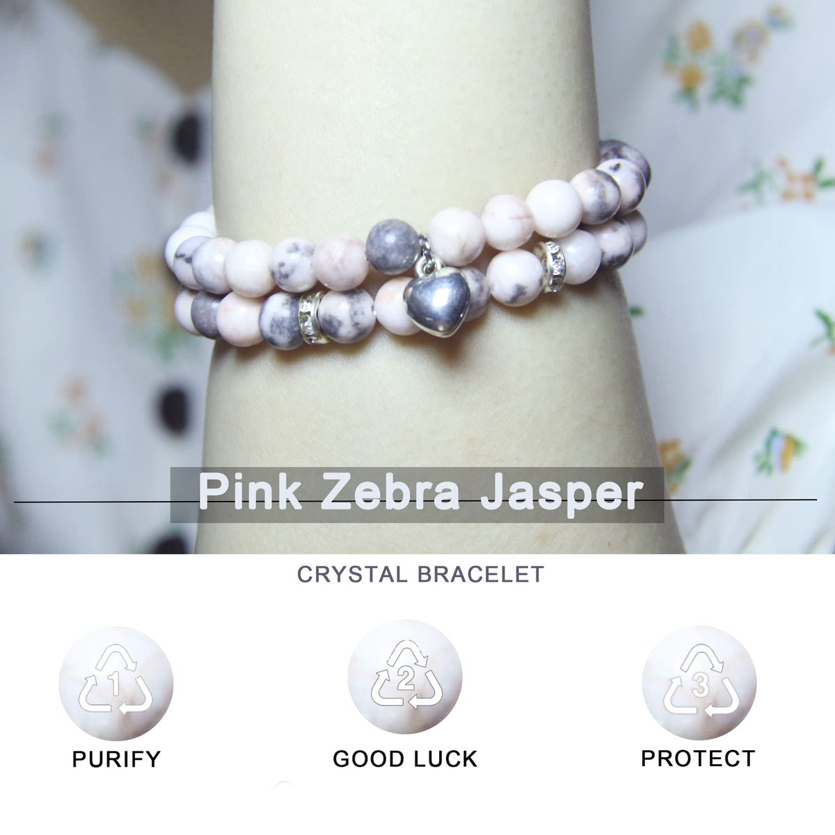 GDLKPYHS Healing Bracelets for Women - Pink Zebra Jasper Bracelet - Healing Prayers Crystal Bracelet, 8mm Natural Stone Stress Relief Yoga Beads Get Well Soon Gifts