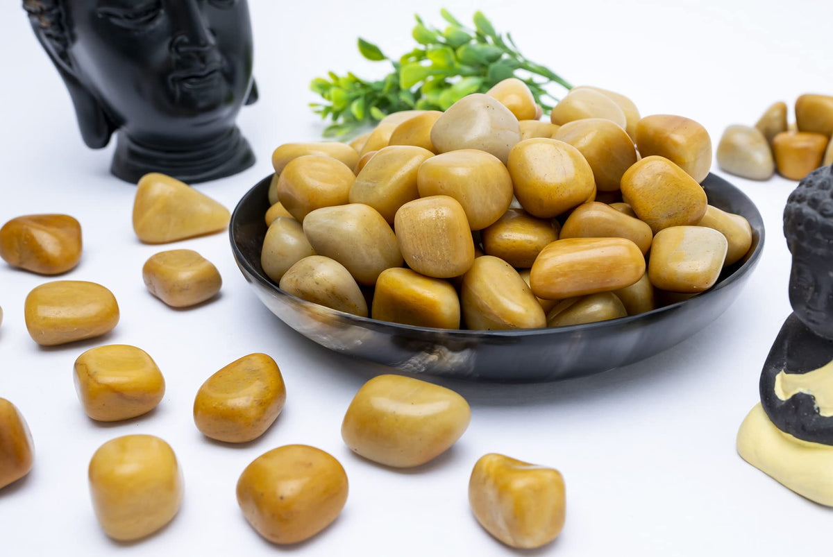Crocon 1LB Yellow aventruine Tumbled Stones and Crystals Bulk 2000+ Carats Polished Stone Rock Collection Balancing vase Filler tumbles Crystals Healing Reiki Gemstone Gifts Fountain tumbled Size 20mm