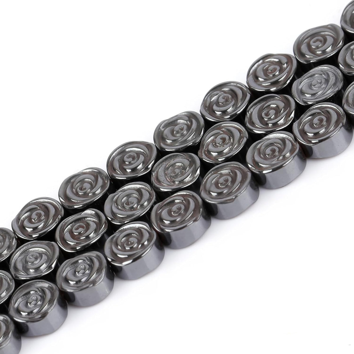 HAAMIIQII 40pcs 10mm Natural Black Hematite Loose Gemstone Beads Rose Flower Shape Spacer Stone Beads for Jewelry Making DIY Bracelets Necklaces Crafting