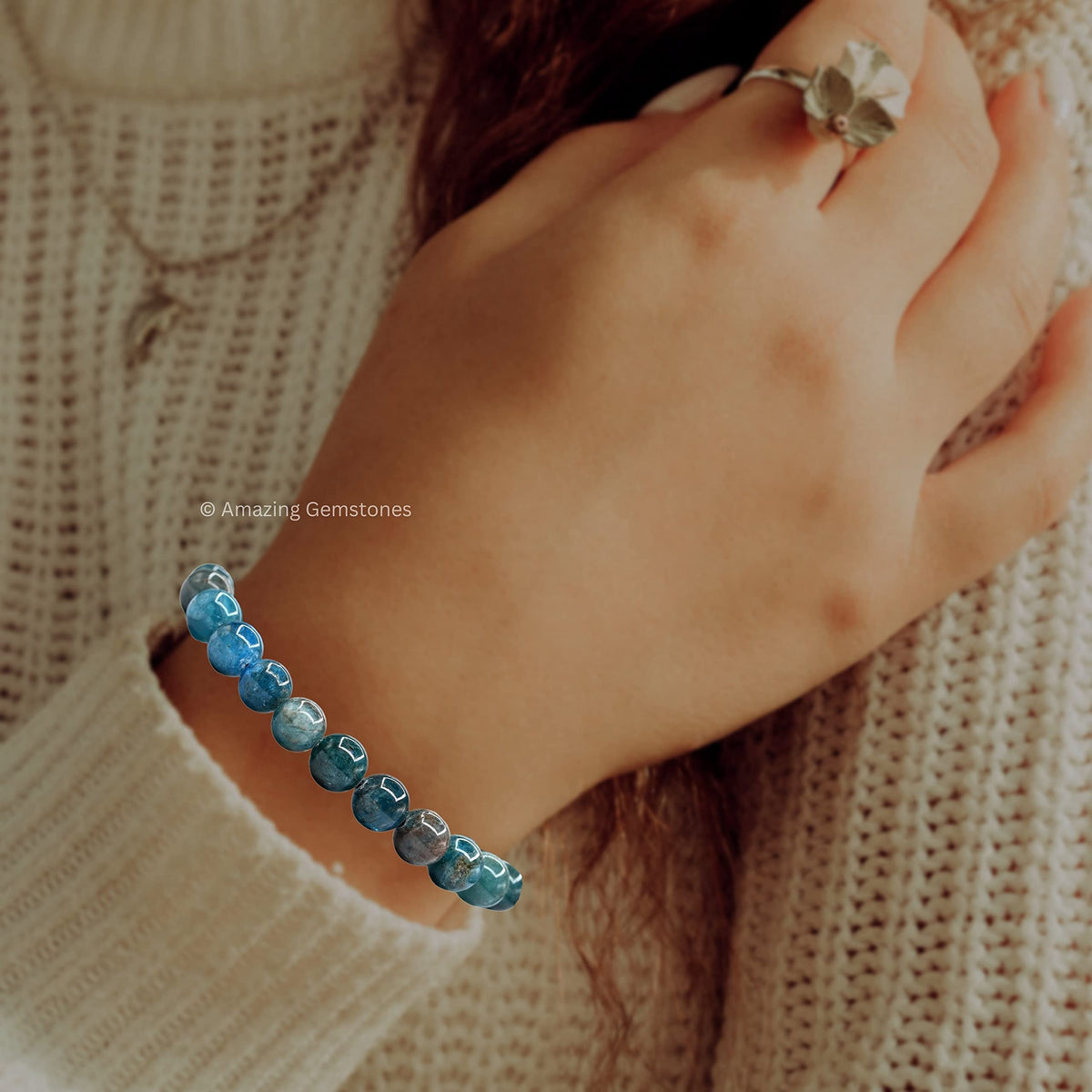Amazing Gemstone Apatite Bracelet for Women Men's Gifts - Protection Healing Crystal Bracelet - 8mm Gemstone Beaded Adjustable Bracelet Pulseras Para Hombres Mujer Stocking Stuffers