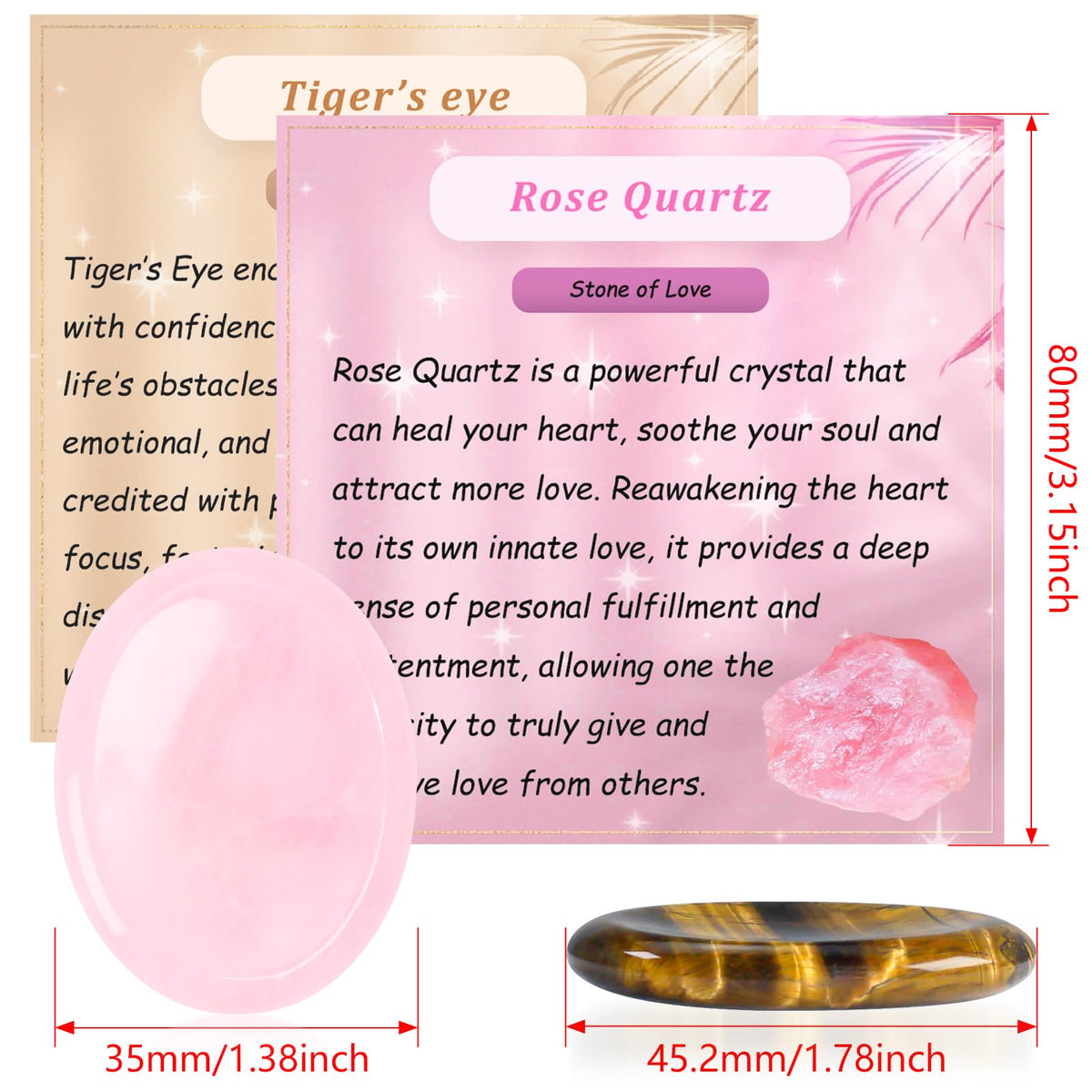 Tiger Eye & Rose Quartz Worry Stones for Anxiety, Worry Stone, Worry Stones Bulk, Palm Stone, Natural Crystals and Healing Stones, Stress Meditation Crystal