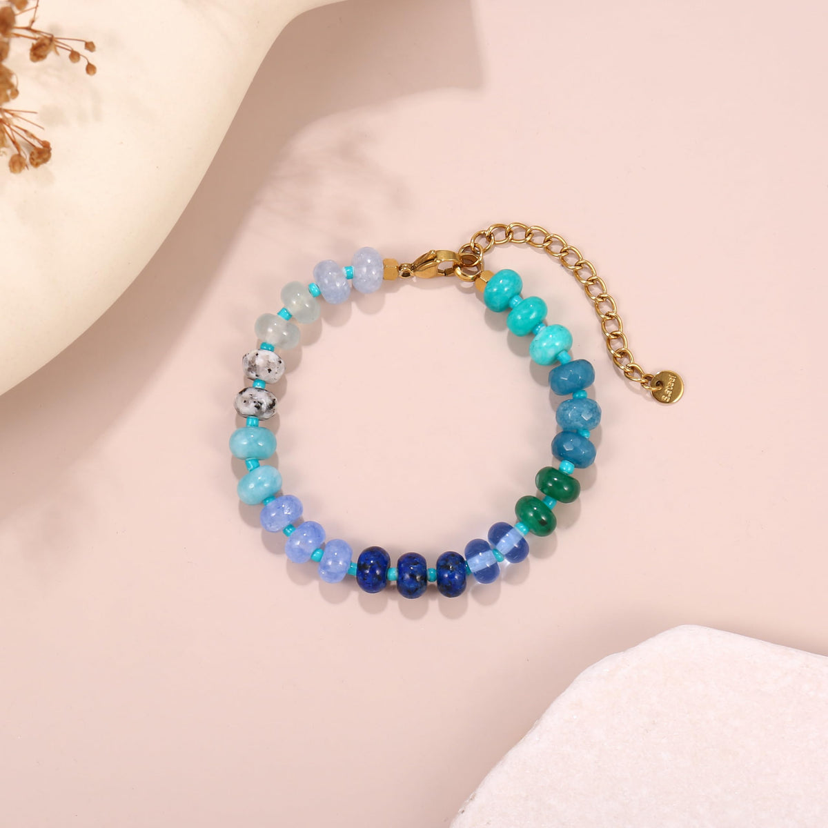 Badu Gemstone Beaded Bracelet for Women Colorful Natural Stone Freshwater Pearl Surfer Beach Rainbow Bracelet Jewelry Gift