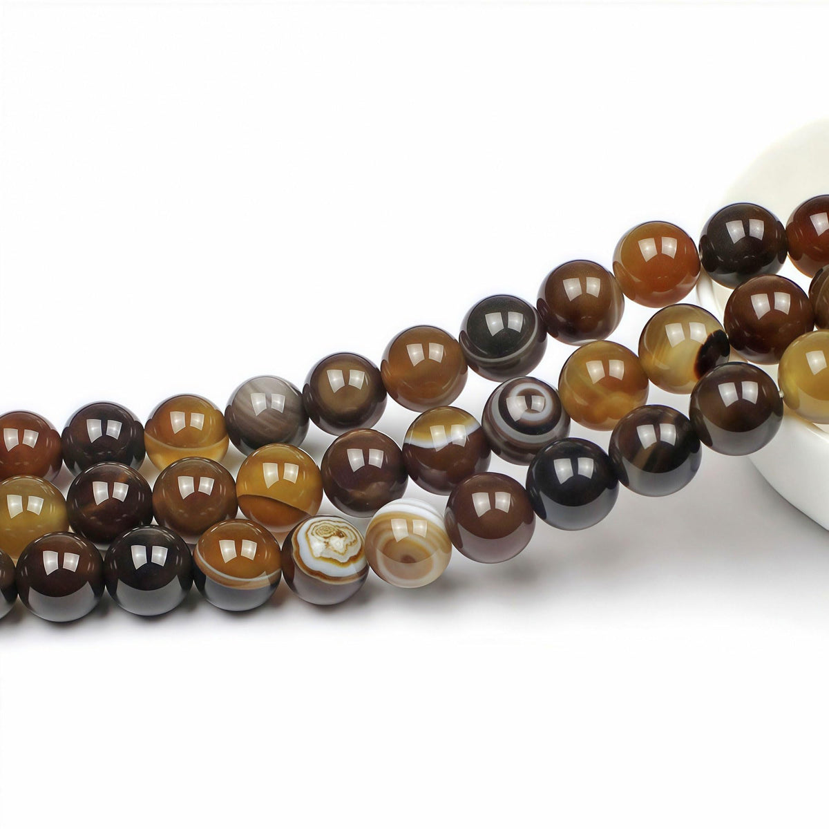 MJDCB Natural Stone Beads Coffee Stripe Agate Round Loose Beads for Jewelry Making DIY Bracelet Necklace (6mm)