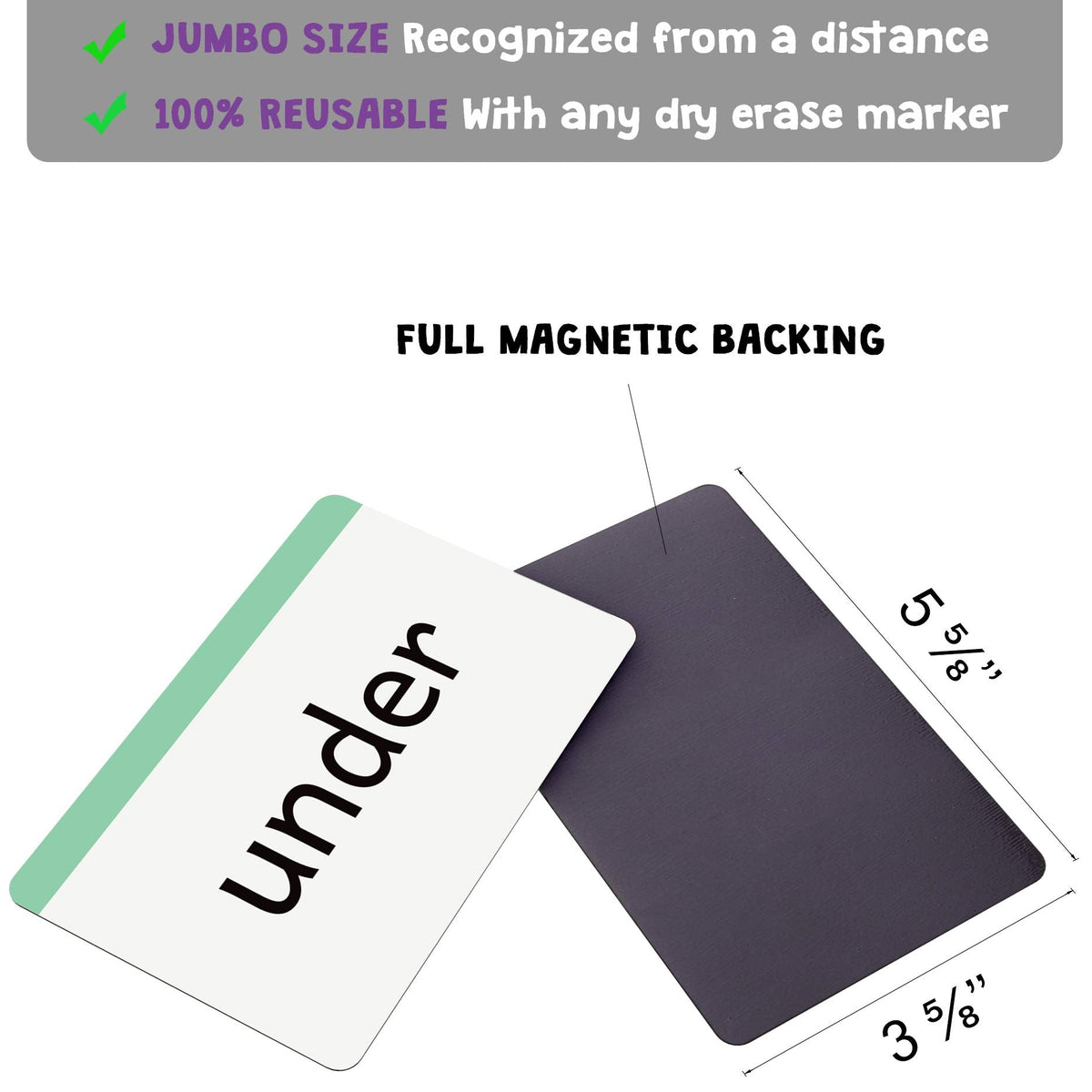 Attractivia Kindergarten Sight Words Magnetic Flash Cards - 52 Sturdy Large Dolch Cards for Literacy of Beginning Readers, Homeschool, Teachers and ESL
