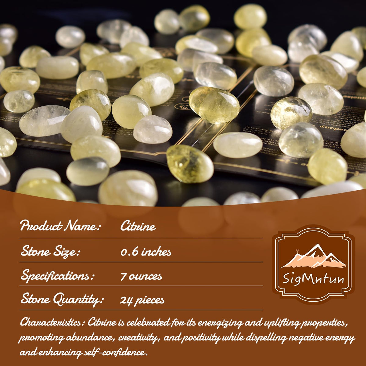 SigMntun Citrine Healing Crystal Stone Set - 24 to 34 pieces, 0.6" Natural & Polished Stones for Healing, Meditation, Reiki, Chakra, Crafting & Decoration