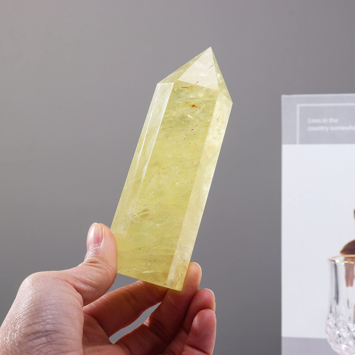 Runyangshi Large Citrine Natural Healing Crystal Wand 4.72"-5" Blue-Veins Stone Quartz Tower 6 Faceted Single Point Crystals Prism Wand for Meditation Reiki Chakra Therapy Home Decor Gift