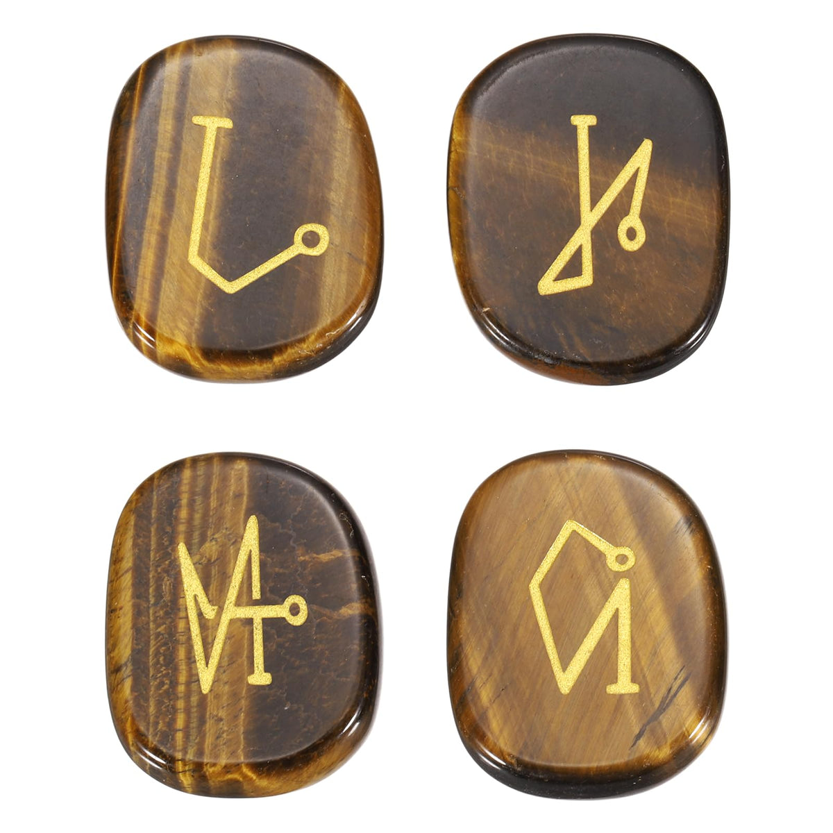 MECCANIXITY 4Pcs Engraved Chakra Stones with Reiki Symbols, Tiger's Eye Reiki Healing Crystal Gemstone 7 Chakra Crystal Stones Tumbled Palm Stone for Anxiety Relieve