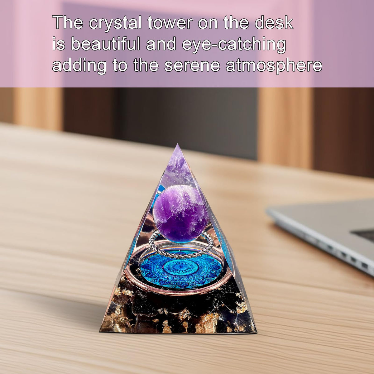 Saefheled Orgone Pyramid Energy Generator,Natural Amethyst&Obsidian Orgonite Crystal Healing Pyramids for Reduce Stress Chakra Reiki Healing Meditation Attracts Lucky and Success, Wealth Health(6cm)