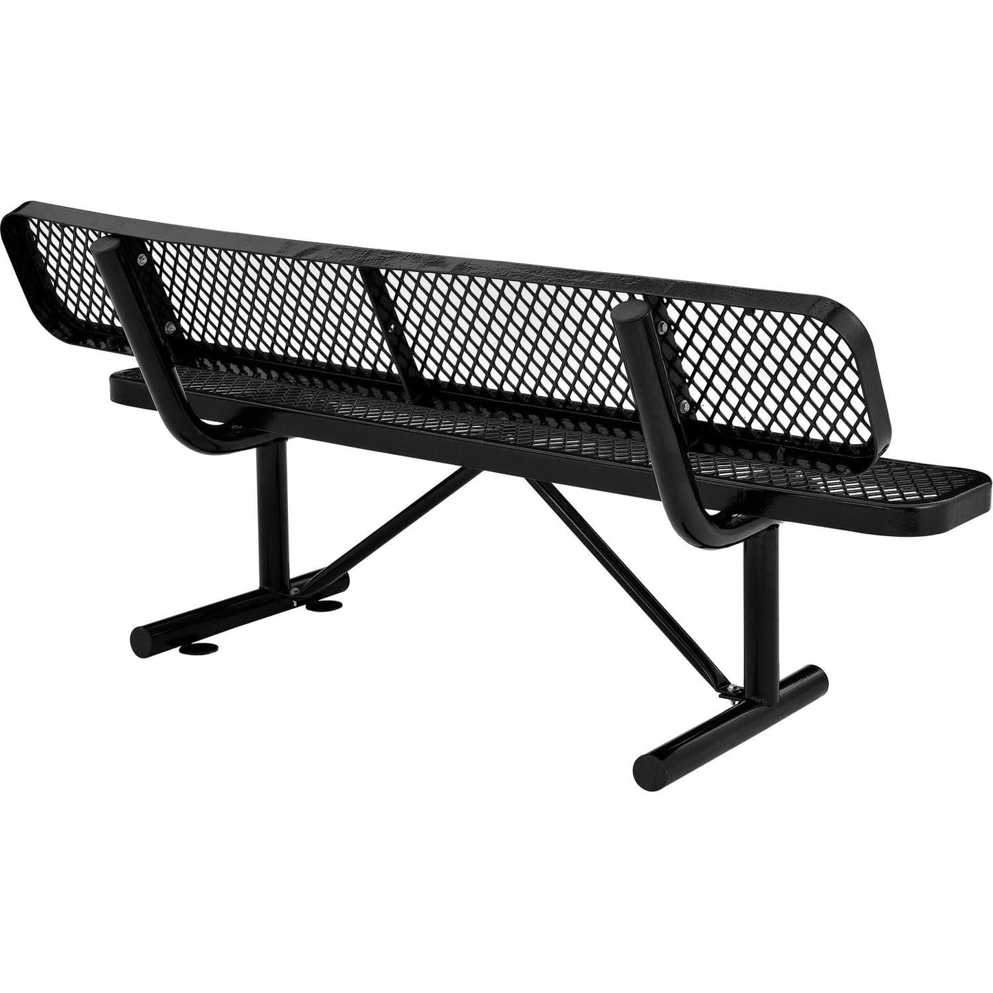Global Industrial 6'L Heavy Duty Expanded Metal Mesh Bench with Backrest with Steel Frame, Portable Outdoor Bench, 1000 lbs Capacity, Black, 72" L x 24" W x 33" H