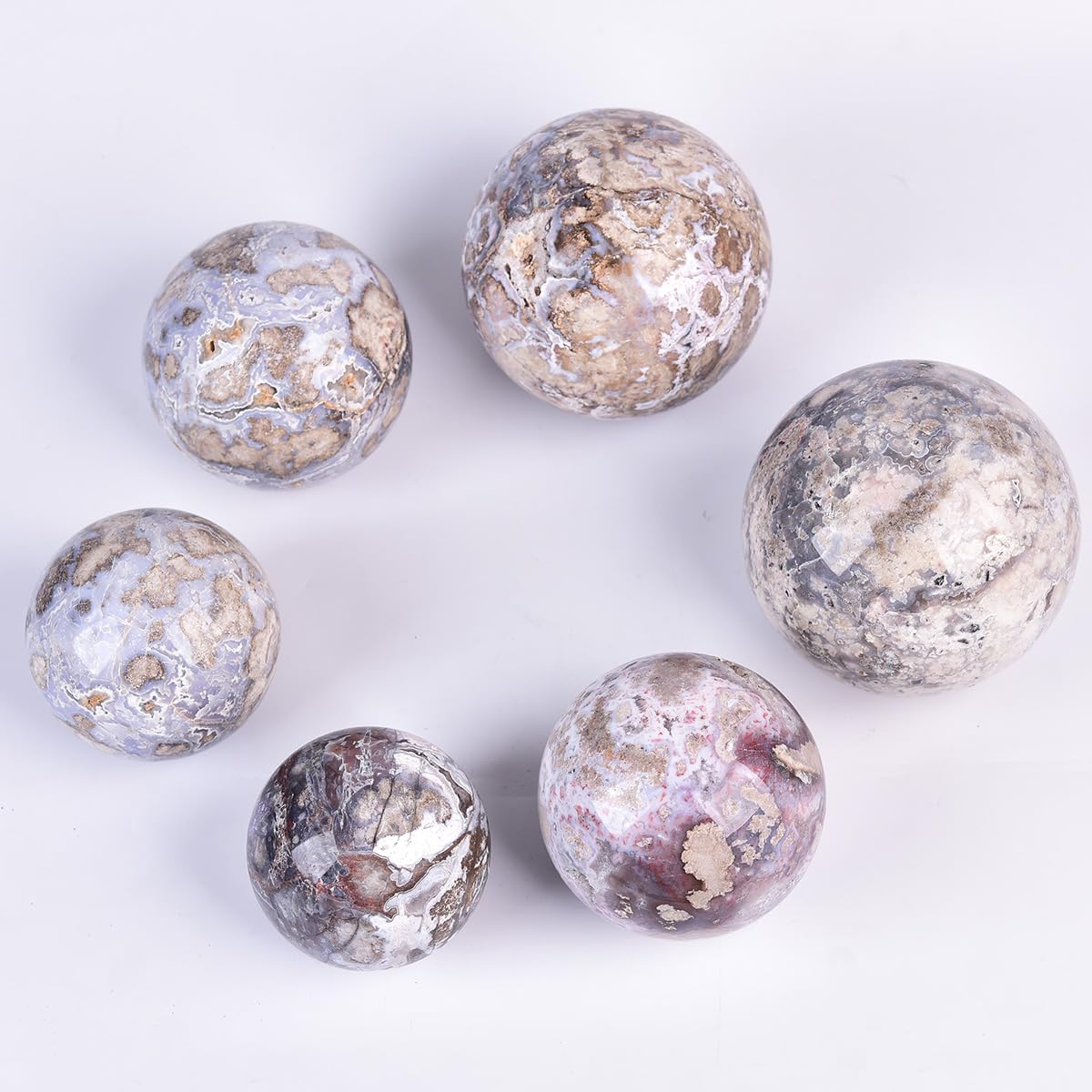 JIC Gem Large Blue Cherry Blossom Agate Crystal Ball with Stand Crystal Sphere Natural Sakura Flower Agate Stone Reiki Healing Meditation Witchcraft Home Decor 2.7-3.1 inch(70-80mm)