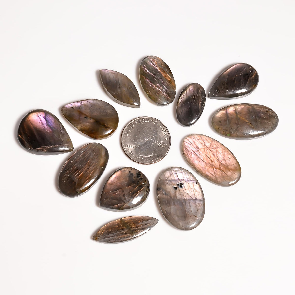 Gemkora AAA+ 5pcs, (20-30mm) Big Purple Labradorite Mix Gemstones Cabochons, Jewelry Making Loose Stones, Polished Gems, DIY, Wire Wrapping, Healing Crystals, Bulk Gemstone Deal