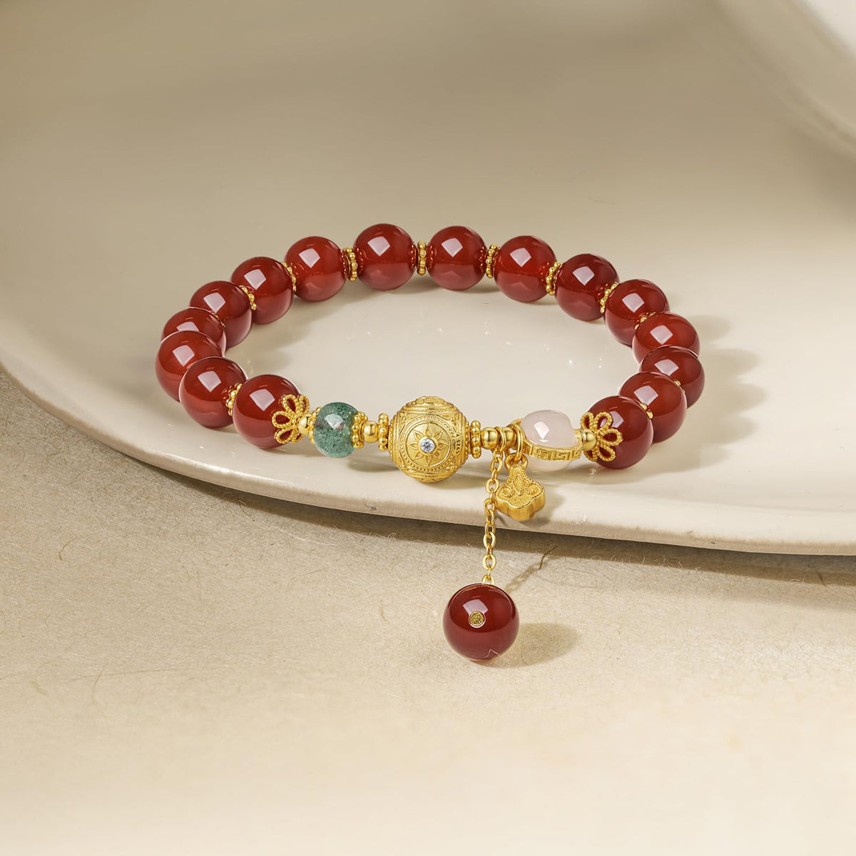 ZHOU LIU FU Sterling Silver Bracelets Silver Red Agate Elephant Pendant Beaded Stretch Bracelet Blessing Silver FengShui Ball Charm Jewelry for Women Her Anniversary Birthday 6.7"/17CM J1916278