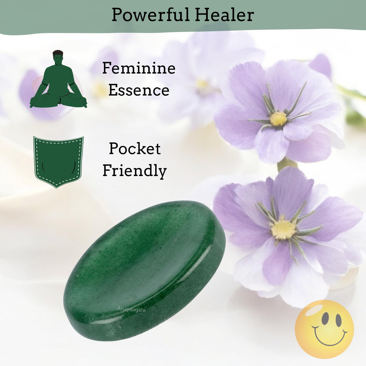 Anaya Agate Green Strawberry Worry Stones Certified Crystal Thumb Worry Stone for Anguish, Relaxing and Soothing Balance Stones for Meditation, Stress Relief Crystals and Healing Stones for Men, Women