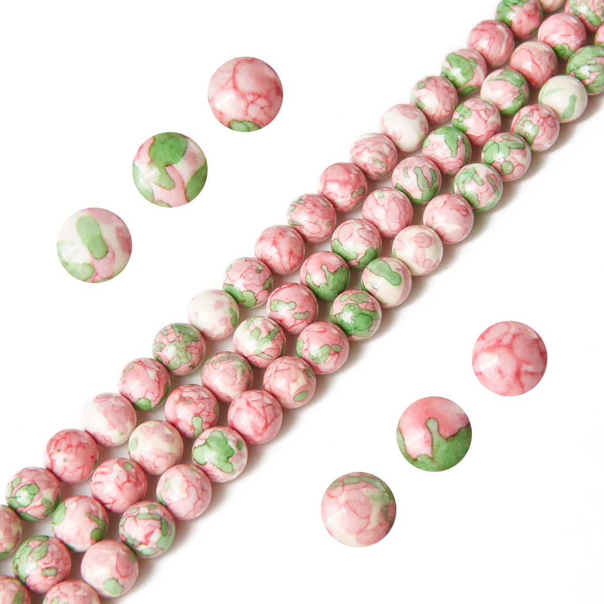 100pcs 8mm Green Red Rain Flower Beads Natural Gemstone Beads Round Loose Beads for Jewelry Making