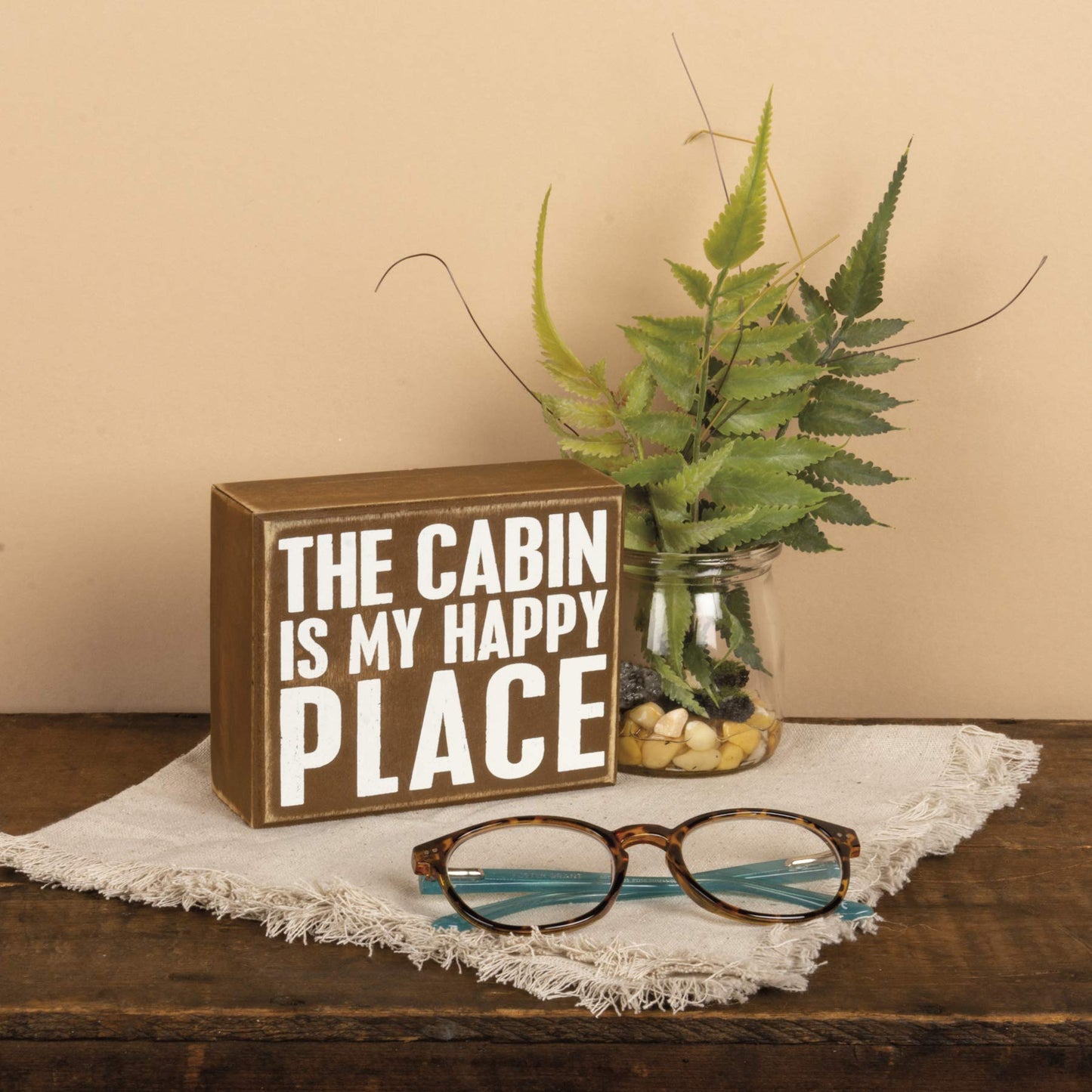 Primitives by Kathy 21443 Rustic Brown Box Sign, 5" x 4", My Happy Place