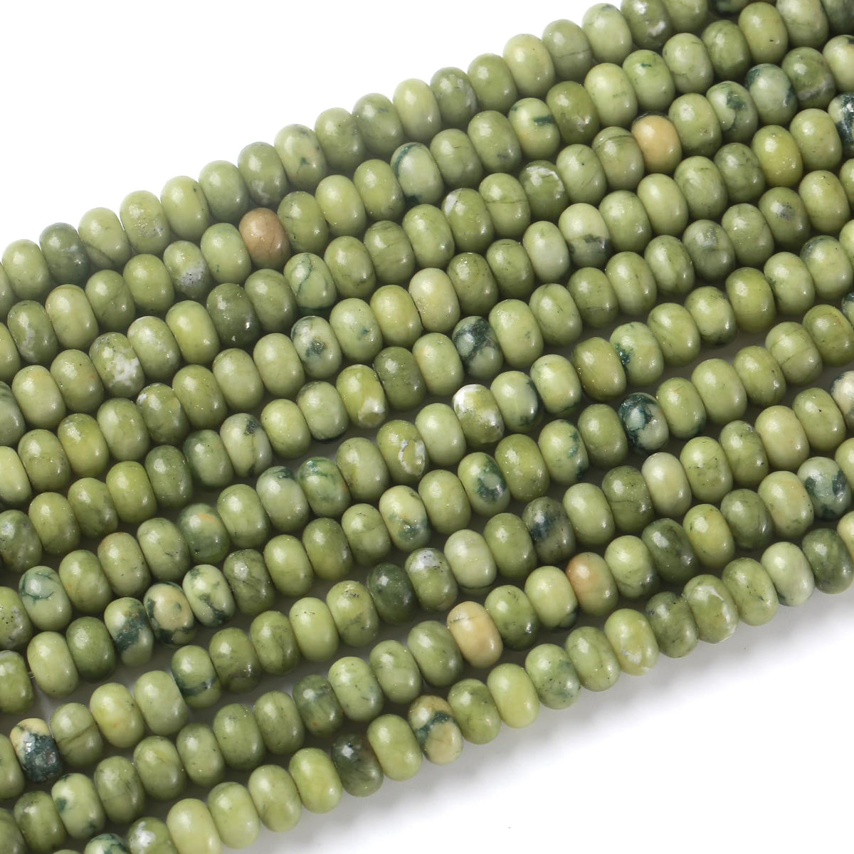 5x8mm 76pcs Natural Stone Chinese Green Jade Rondelle Spacer Loose Beads Abacus Disk Stone Round Loose Gemstone Beads for Jewelry Making DIY Bracelet Necklace