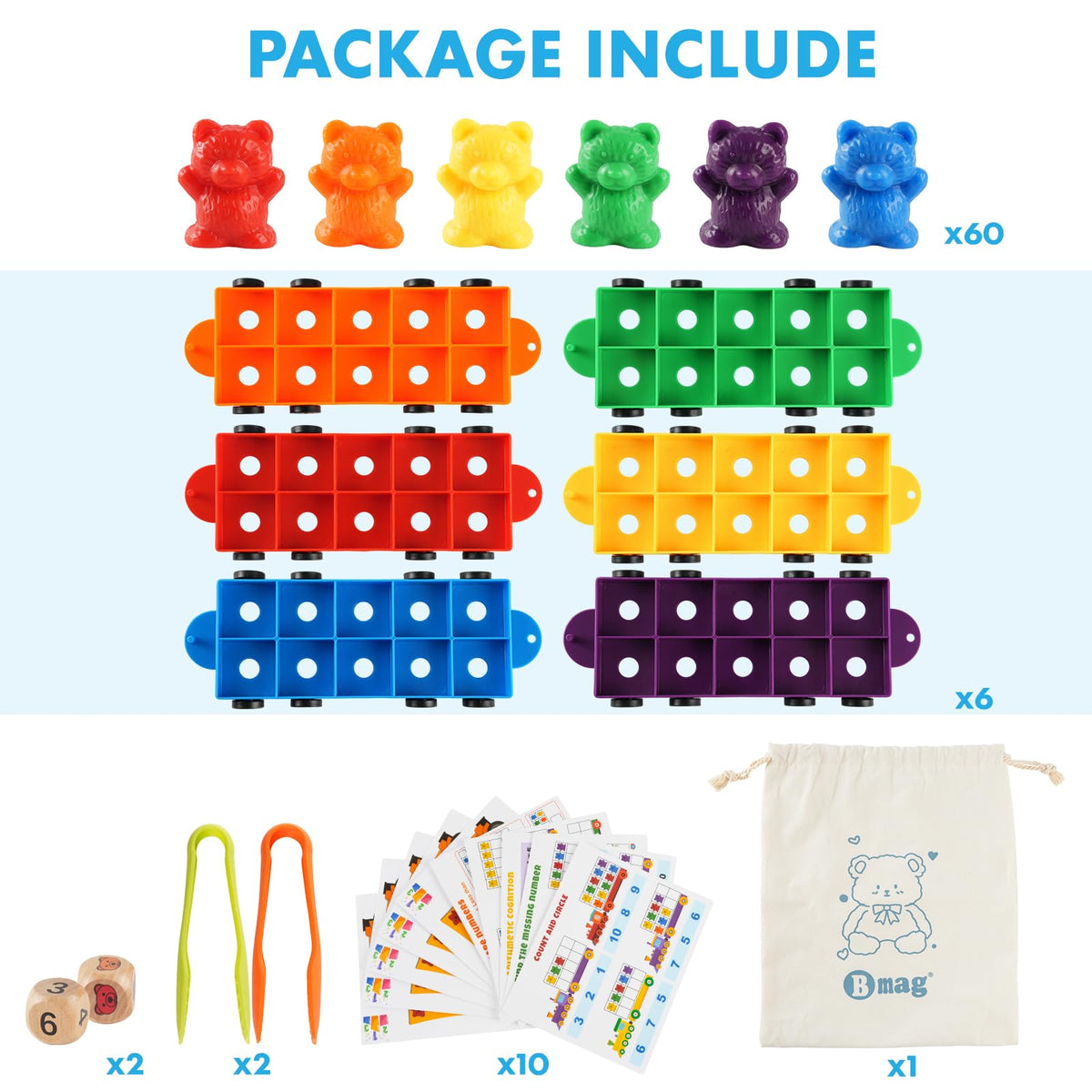 Bmag Counting Bears with Matching Trains, Preschool Learning Toys Color Recognition and Math Learning Games, STEM Educational Toy Gift for Kids Age 3 4 5 Year Old Boys Girls