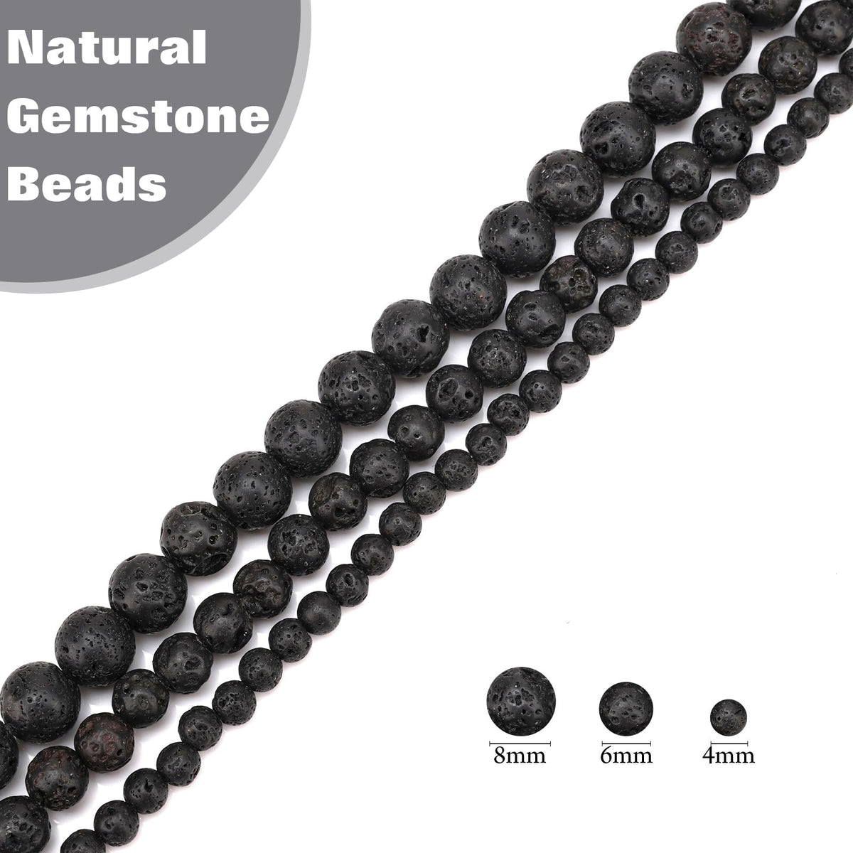 Vinswet 90pcs 4mm Lava Rock Natural Stone Beads Round Genuine Real Stone Beading Loose Gemstones DIY Smooth Bead for Bracelet Necklace Earrings Jewelry Making