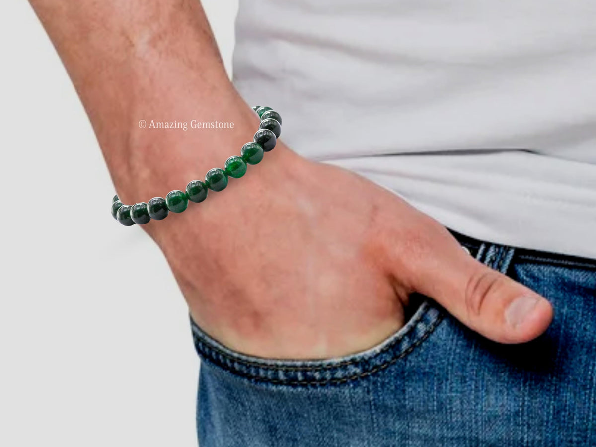 Amazing Gemstone Jade Bracelet, Green Jade Stretchable Beaded Bracelet, Unisex Adult Gift, 7 to 10.5 Inches