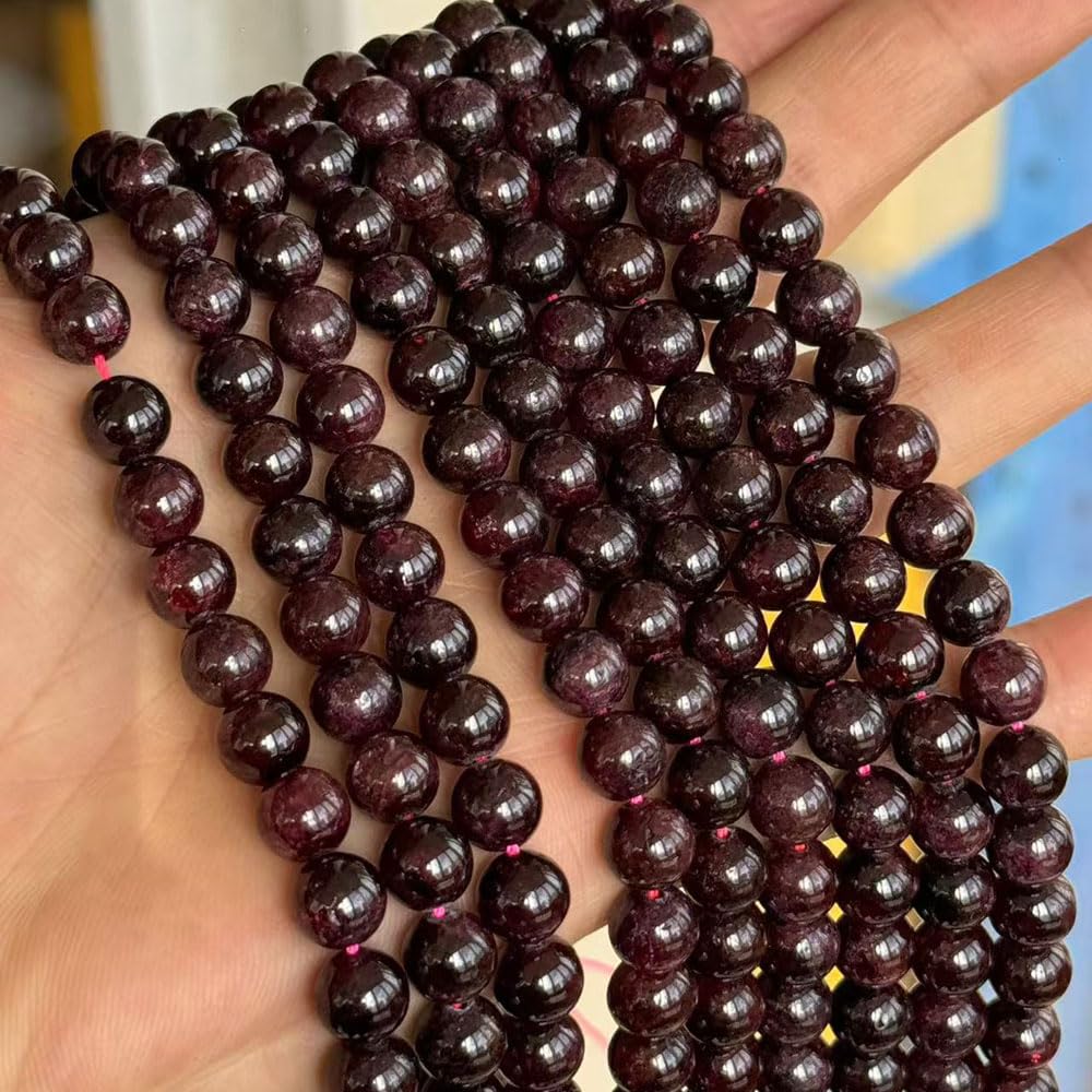MJDCB Natural Stone Beads Garnet Round Loose Beads for Jewelry Making DIY Bracelet Necklace (8mm)
