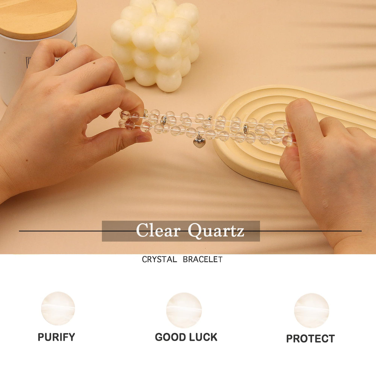 GDLKPYHS Healing Bracelets for Women - Clear Quartz Bracelet - Healing Prayers Crystal Bracelet, 8mm Natural Stone Stress Relief Yoga Beads Get Well Soon Gifts