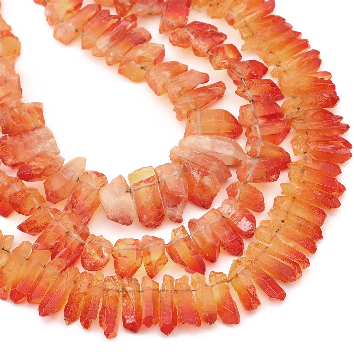 BEADIA Amber Titanium Coated Crystal Quartz Spike Point Stick Beads Rough 1.0"-1.5" for Jewelry Making 15 Inch/Strand