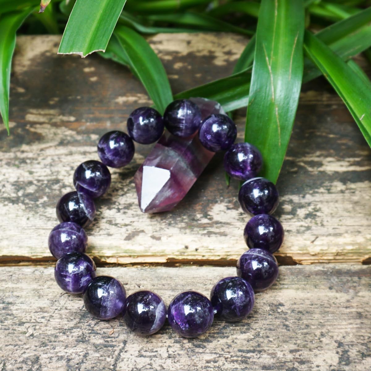 TaHLga 16MM Amethyst Bracelet for Men | Natural Third Eye & Crown Chakra Crystal | Fits for 8" Large Wrist | Emotional Healing Spiritual Gift for Talismans & Amulets & Feng Shui