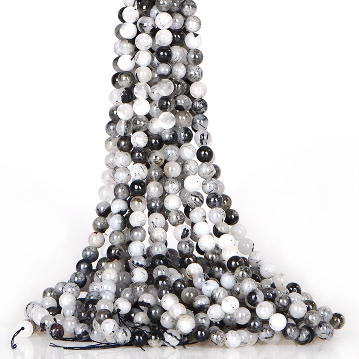 ICAI Beads Tourmaline Quartz (Silver Rutile Quartz) 10mm Natural, Energy Gemstone | Healing Power for Jewelry Making | Loose Beads | 1strand