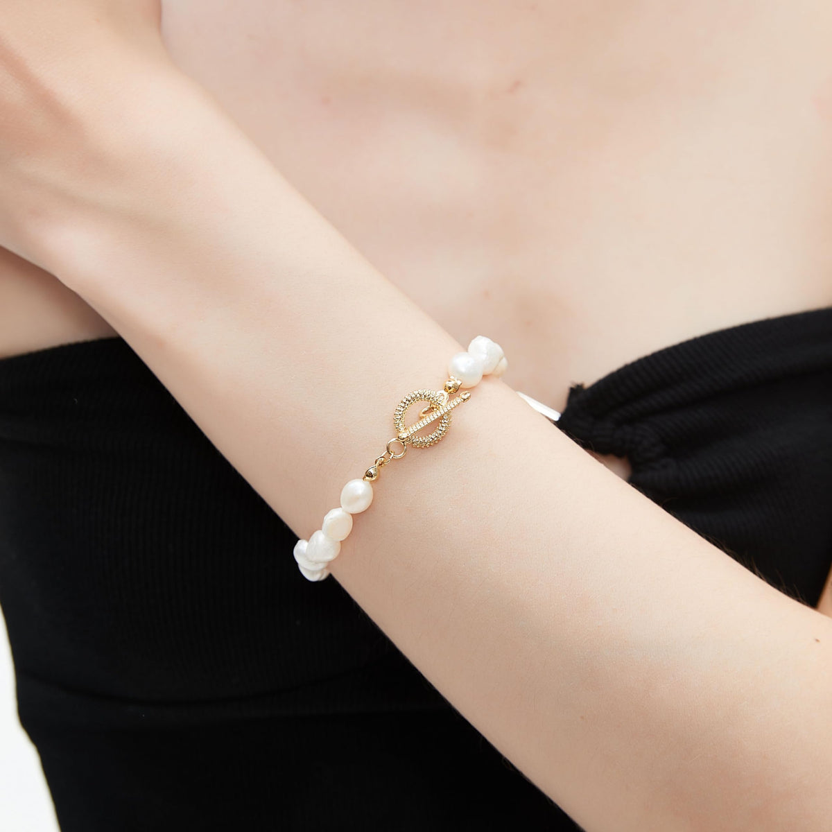 Sylph 7-8mm Pearl Bracelets for Women, Natural Freshwater Pearl Baroque Beaded Bracelet Beach Jewelry Bride Gifts for Wedding Birthday Anniversary, 6.5 Inch