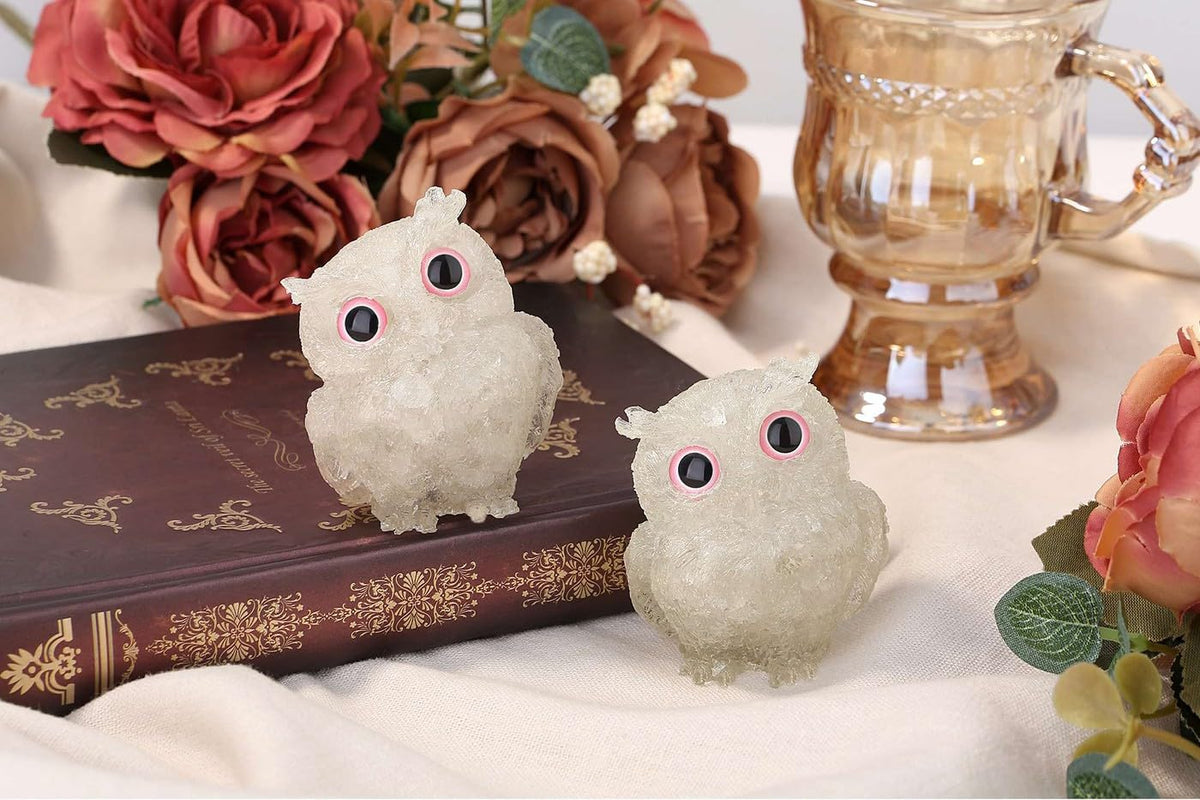 LAIDANLA Clear Quartz 2.4" Owl Statue Natural Healing Crystal Cute Owl Animal Figurine Pocket Sculpture Reiki Spiritual Energy Gemstone Home Office Room Desk Decor Gifts for Women Men
