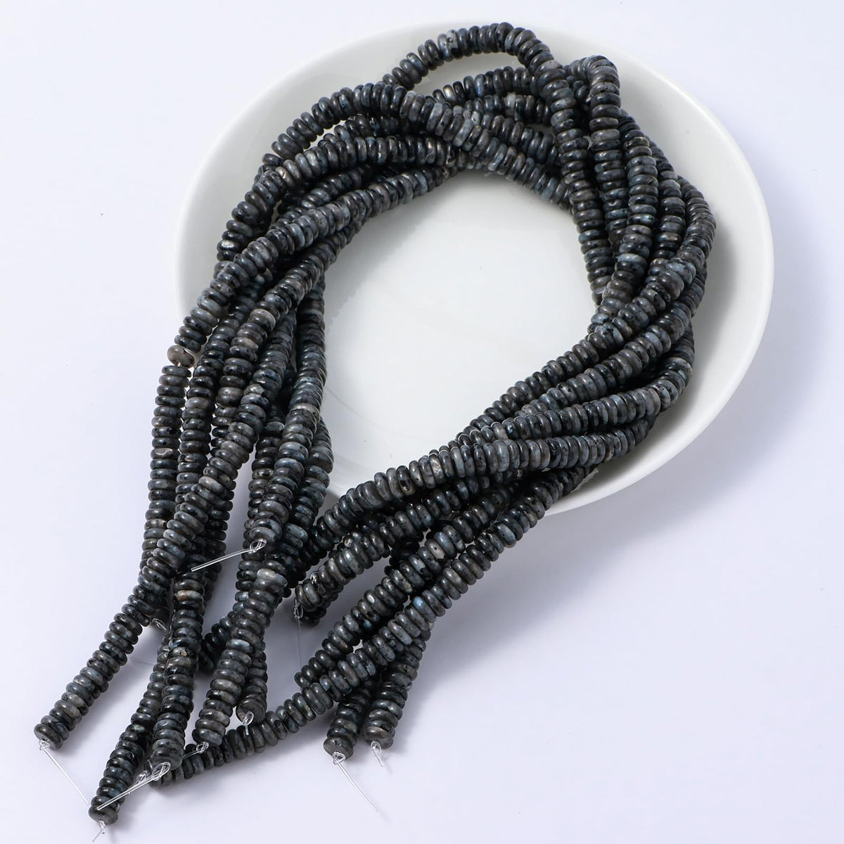 Natural Black Spectrolite Disk Stone Spacer Beads 6x2mm 38cm/str Flat Rondelle Loose Semi Gemstone Caps for Making Bracelets Necklace