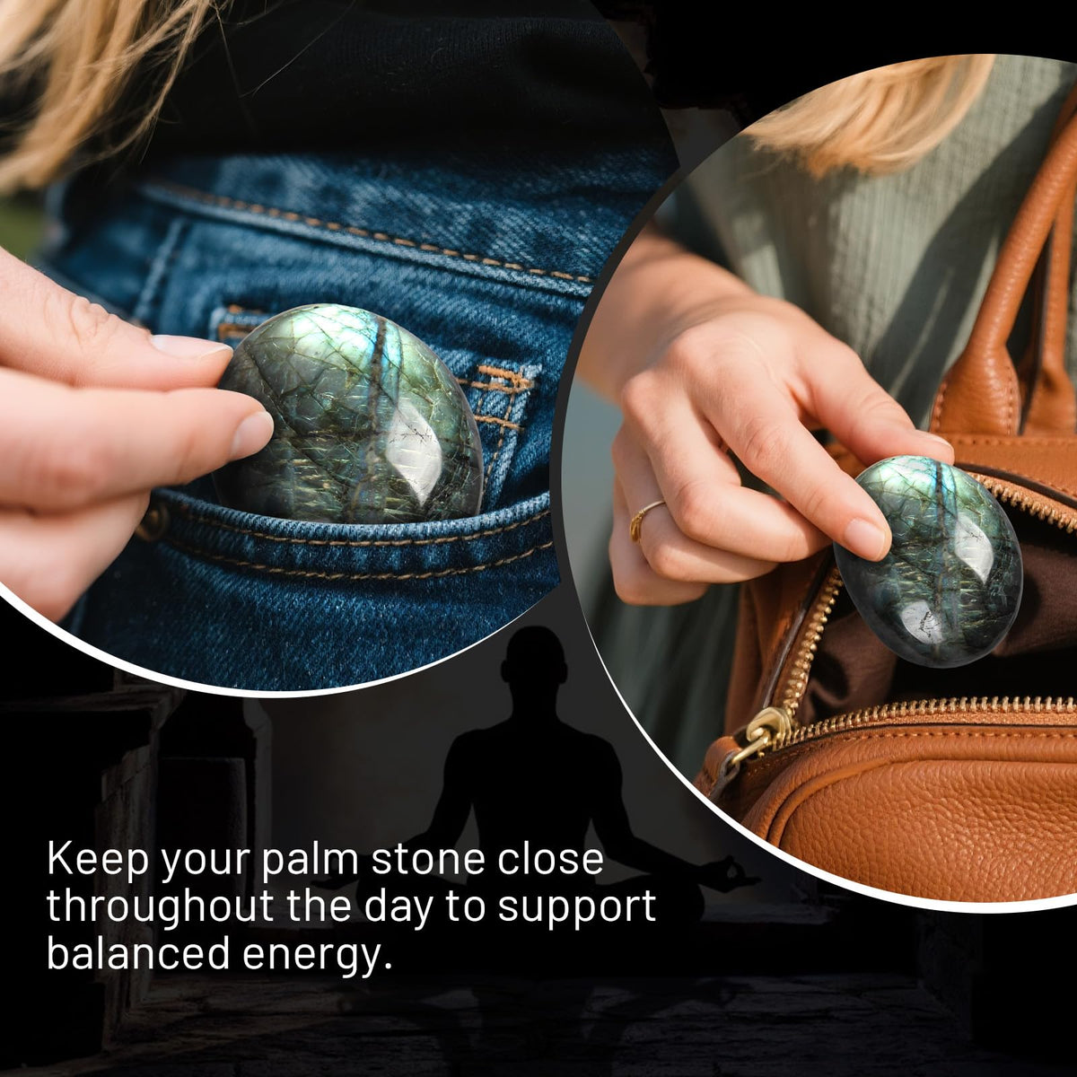 Orientrea Labradorite Palm Stone-2 Pcs Labradorite Pocket Energy Stones, Smooth Healing Crystal Worry Stone
