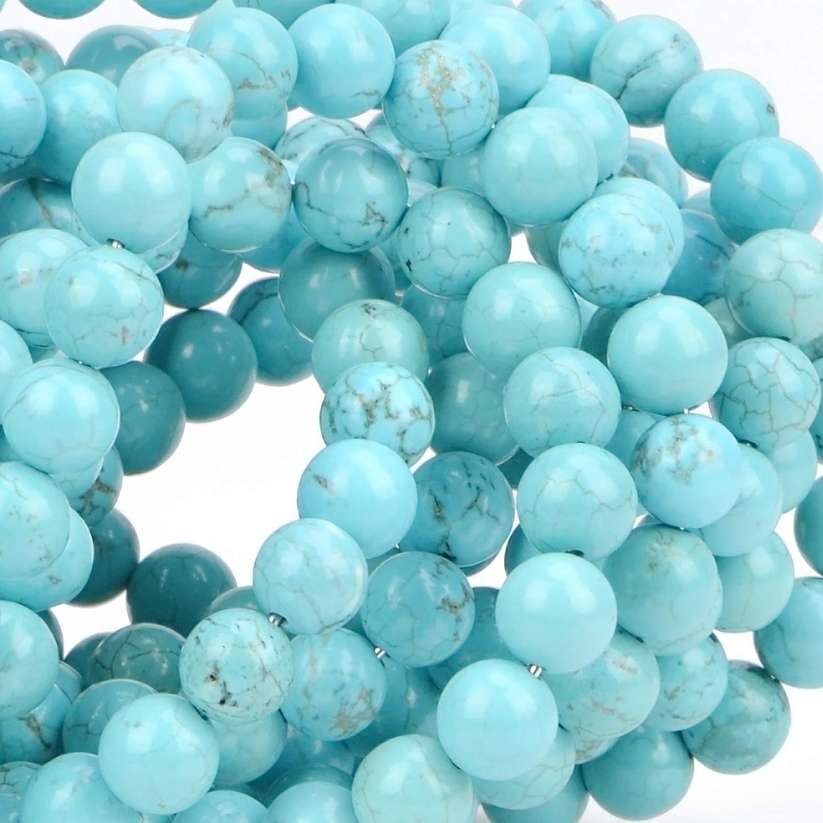 80Pcs Natural Crystal Beads Stone Gemstone Round Loose Energy Healing Beads with Free Crystal Stretch Cord for Jewelry Making (Turquoise, 10mm)
