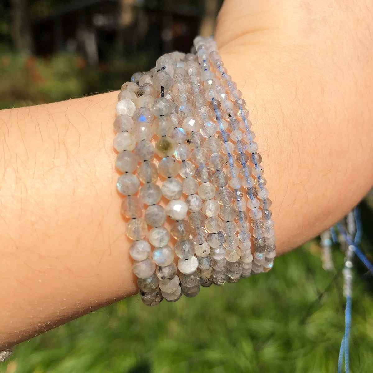 Song Xi 90pcs 4mm Natural Gray Labradorite Gemstone Beads Faceted Round Loose Stone Beads for Jewelry Making (1 Strand)