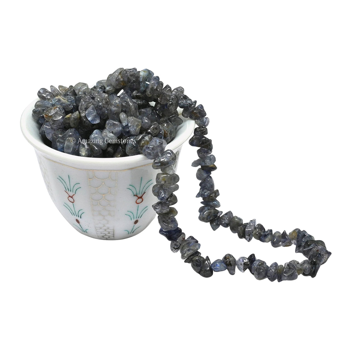 Iolite Pre Drilled Natural Crystals Crushed Chips Beads for Jewelry Making, DIY Handmade Healing Crystals (25 Inch Strand)