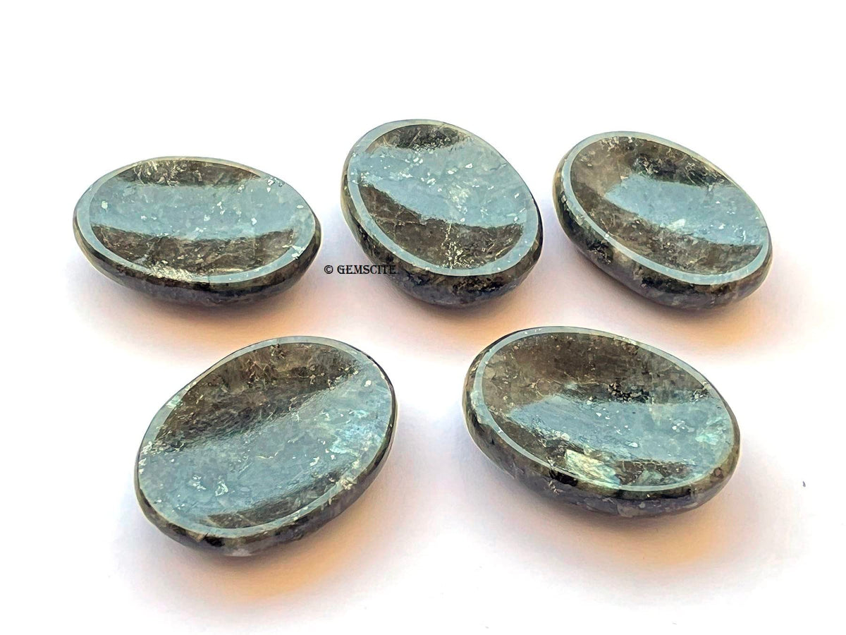 GEMSCITE Larvikite Thumb Worry Stones Metaphysical Gemstone Crystal Healing Reiki Men Women Gift Feng Shui Positive Energy Love Wellness Palm Stones Wicca Powerful