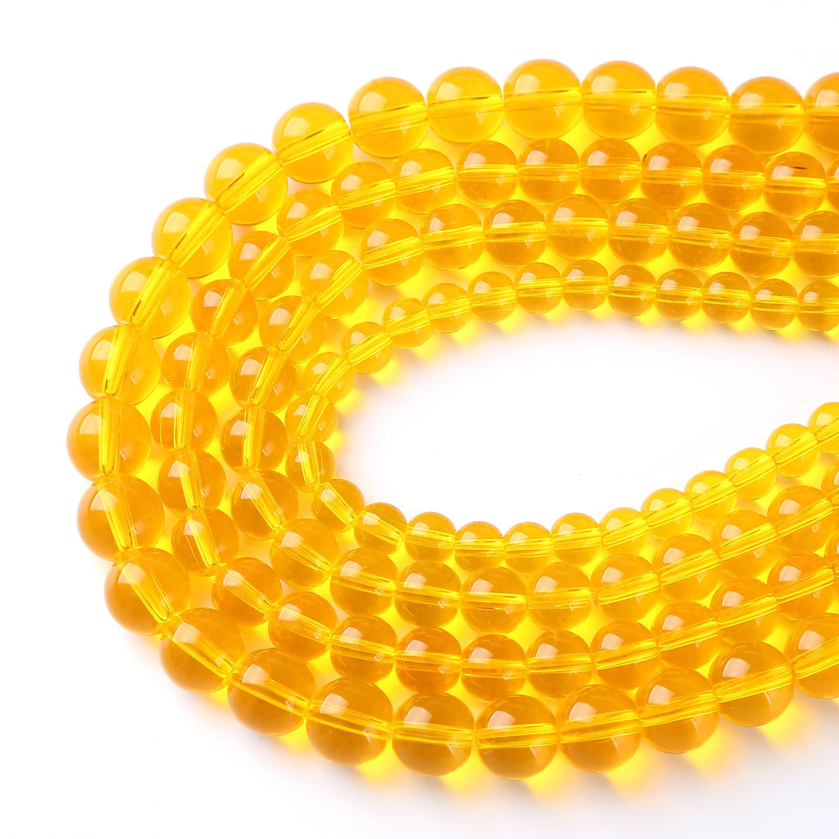 32pcs 12mm Smooth Yellow Crystal Glass Beads Citrine Round Loose Beads for Jewelry Making DIY Bracelet Necklace 15" Energy Healing Power Stone Beads