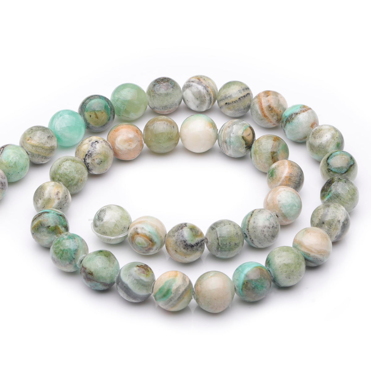 Youngbling Natural Gemstone Beads for Jewelry Making,6mm Green Stripe Stone Polished Round Smooth Stone Beads for Bracelet Necklace 15 Inch(Green Stripe Stone,6mm)