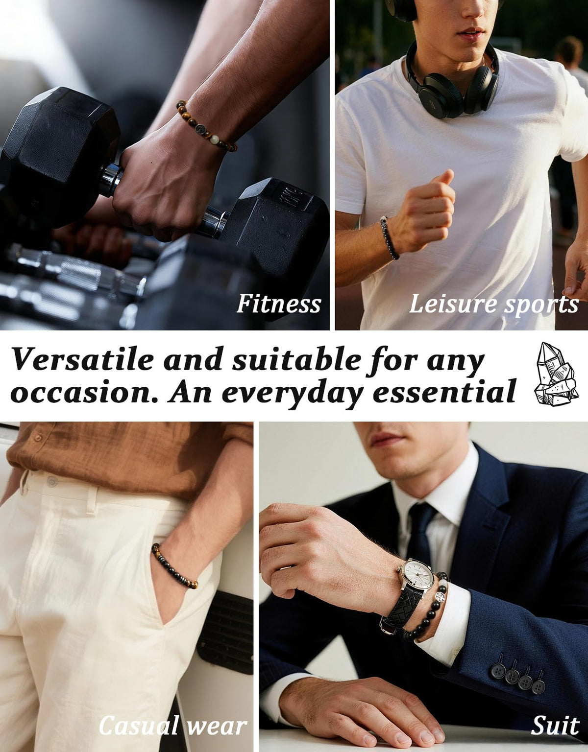Landorilo Gifts for Men, 8mm Cross Natural Stone Beaded Bracelets, Black Tourmaline Healing Bracelet, Handmade Mens Jewelry Gift for Him, Husband, Son, Father, Friend(To My Son-8.3in)