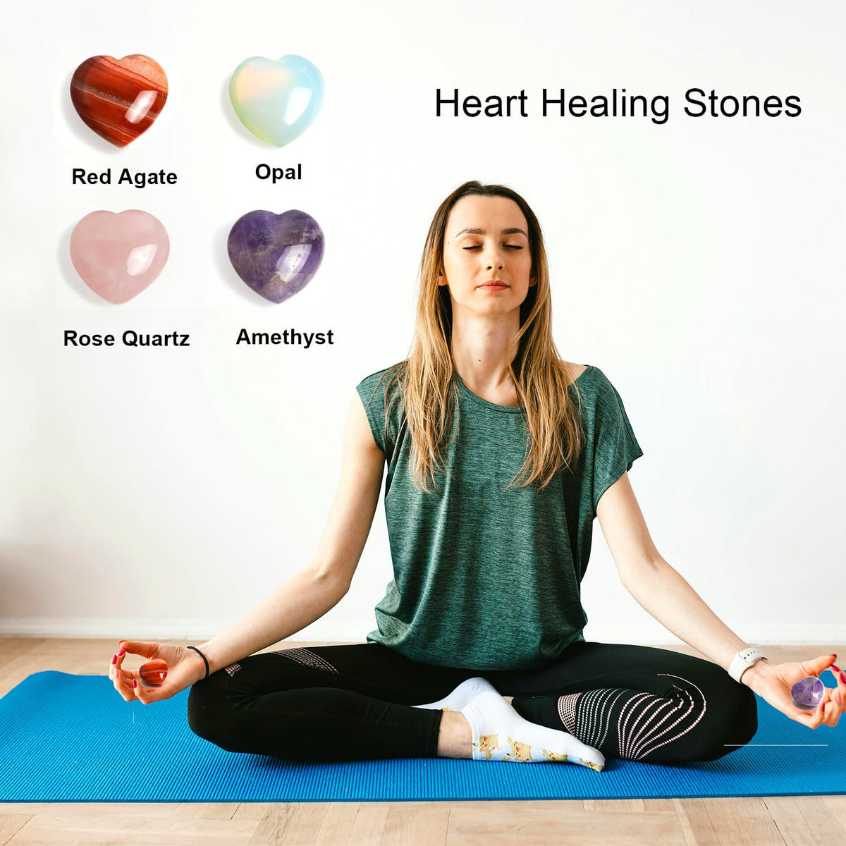 4 Pcs Heart Crystals and Healing Stones, 1.2" Amethyst Polished Love Carved Palm Worry Stone, Reiki Anxiety Stone Gift for Stress Meditation (Amethyst)