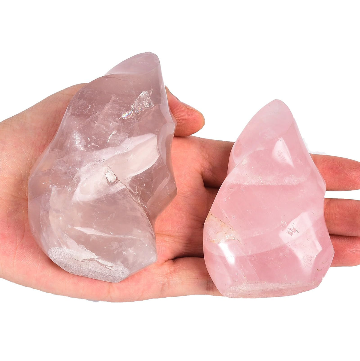 AMOYSTONE Rose Quartz Crystal Stones Energy Flame Tower Healing Crystal and Stone for Meditation Home Decoration 1.0LB