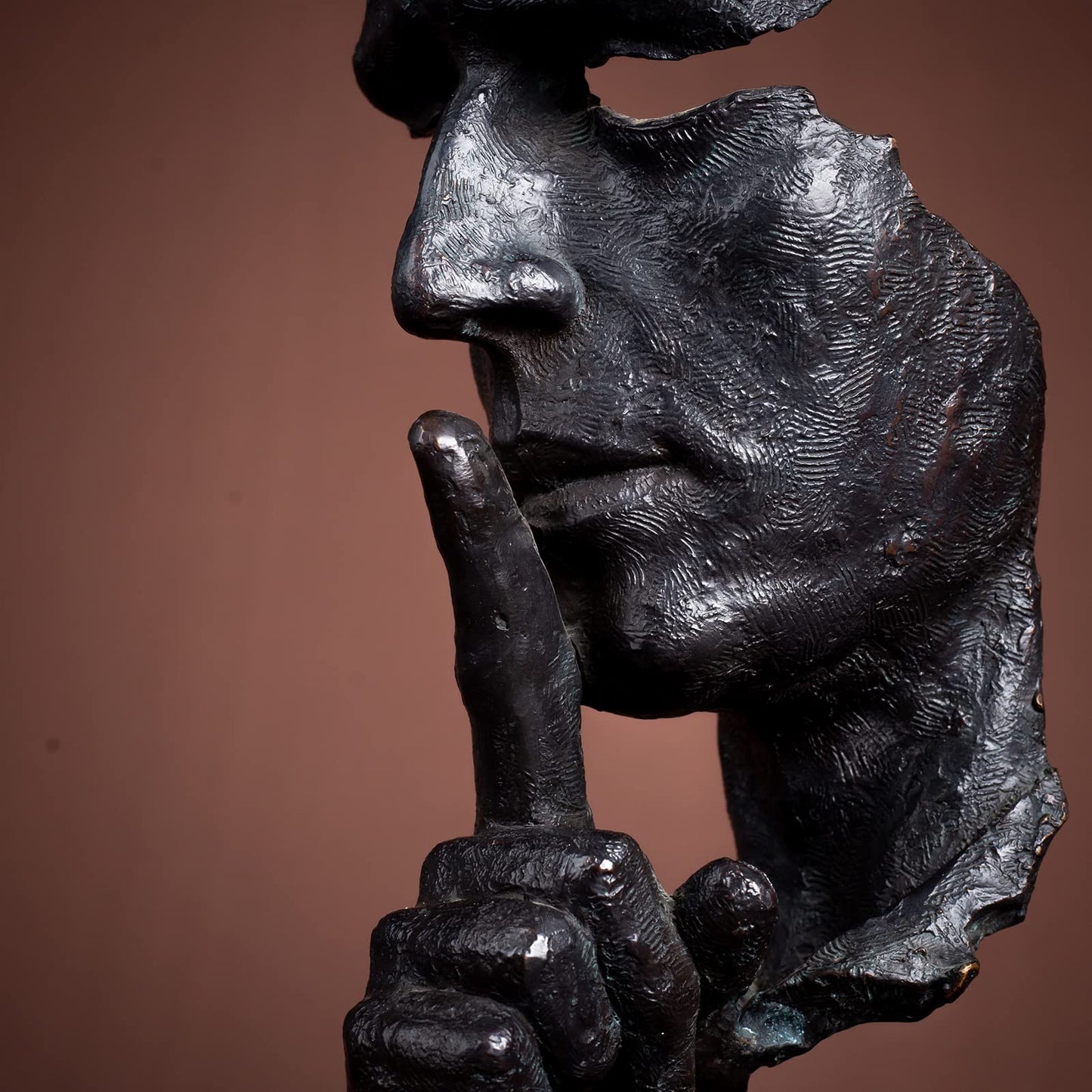 YouFine Silence is Gold - Real Bronze Casting Statue for Home Office Decor - Handcrafted Thinker Bronze Sculpture