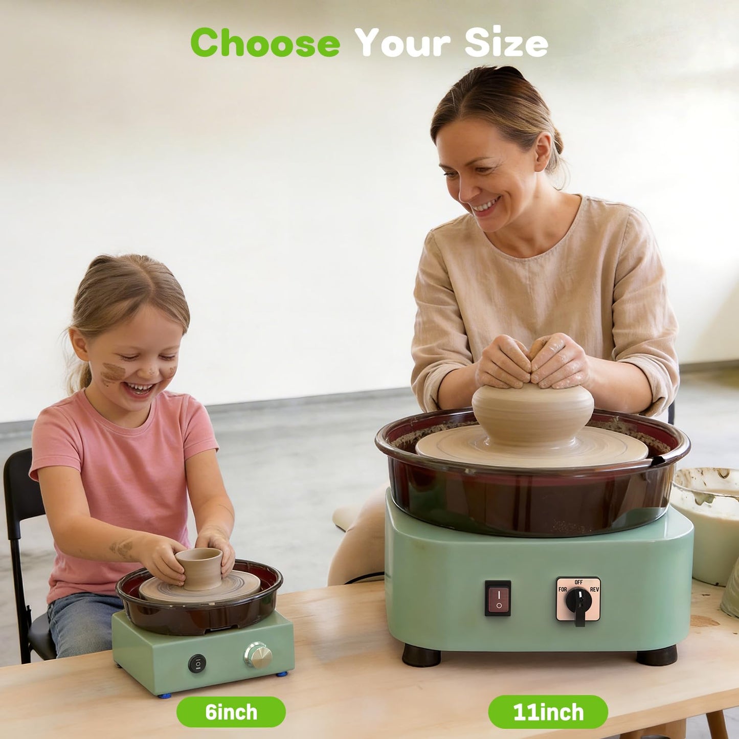 Alldeer Mini Pottery Wheel Kit - 6" Turntable Two-Way Rotation Clay Wheel, Metal Frame, Removable Splash Tray Ceramic Making Kit with 18PCS Sculpting Tools, Pottery DIY Machine for Kids and Beginners