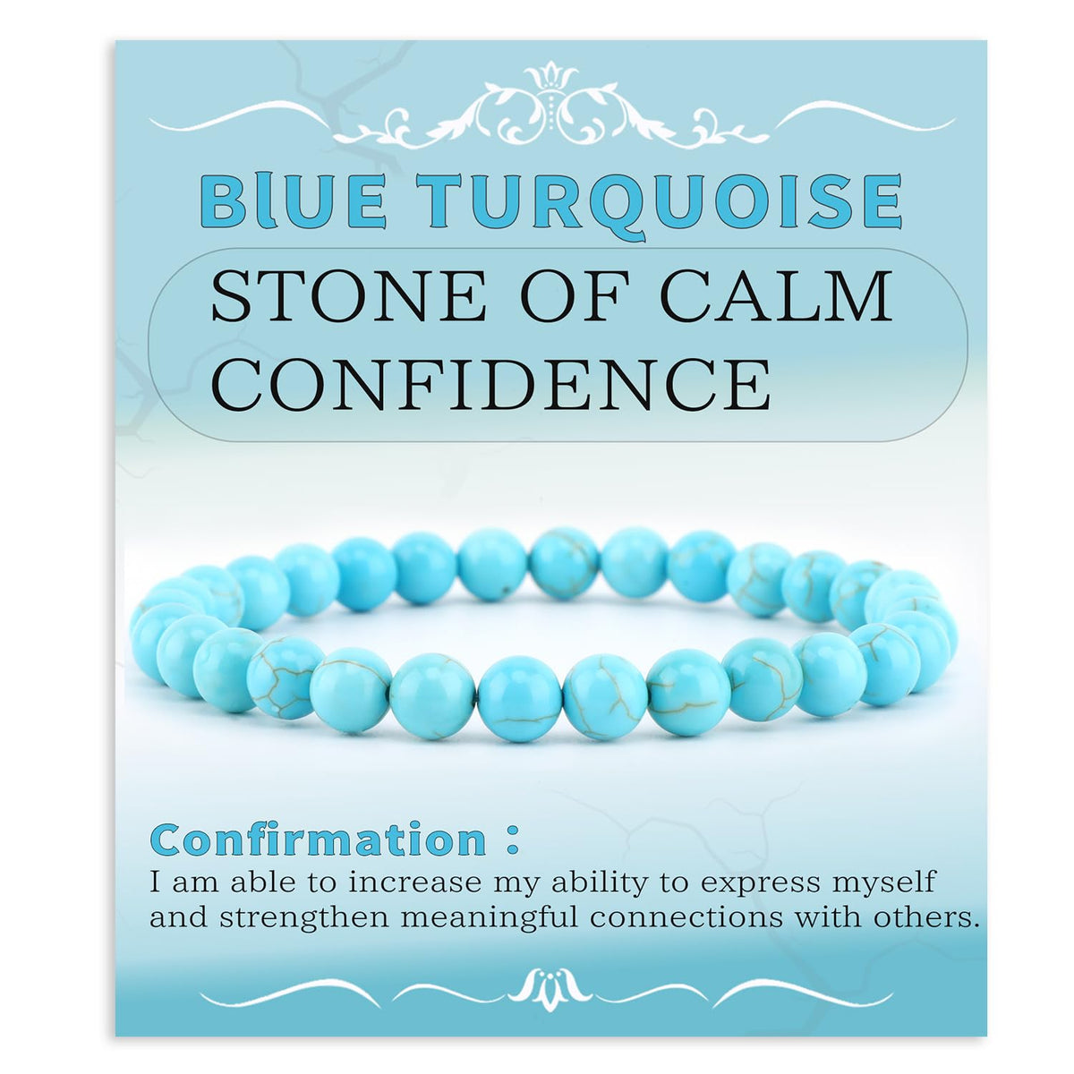 Bymitel 6mm Blue Turquoise - Handmade Reiki Gemstone Stretch Bracelet, Natural Beauty & Spiritual Essence, Crystal Healing for Unisex Adults