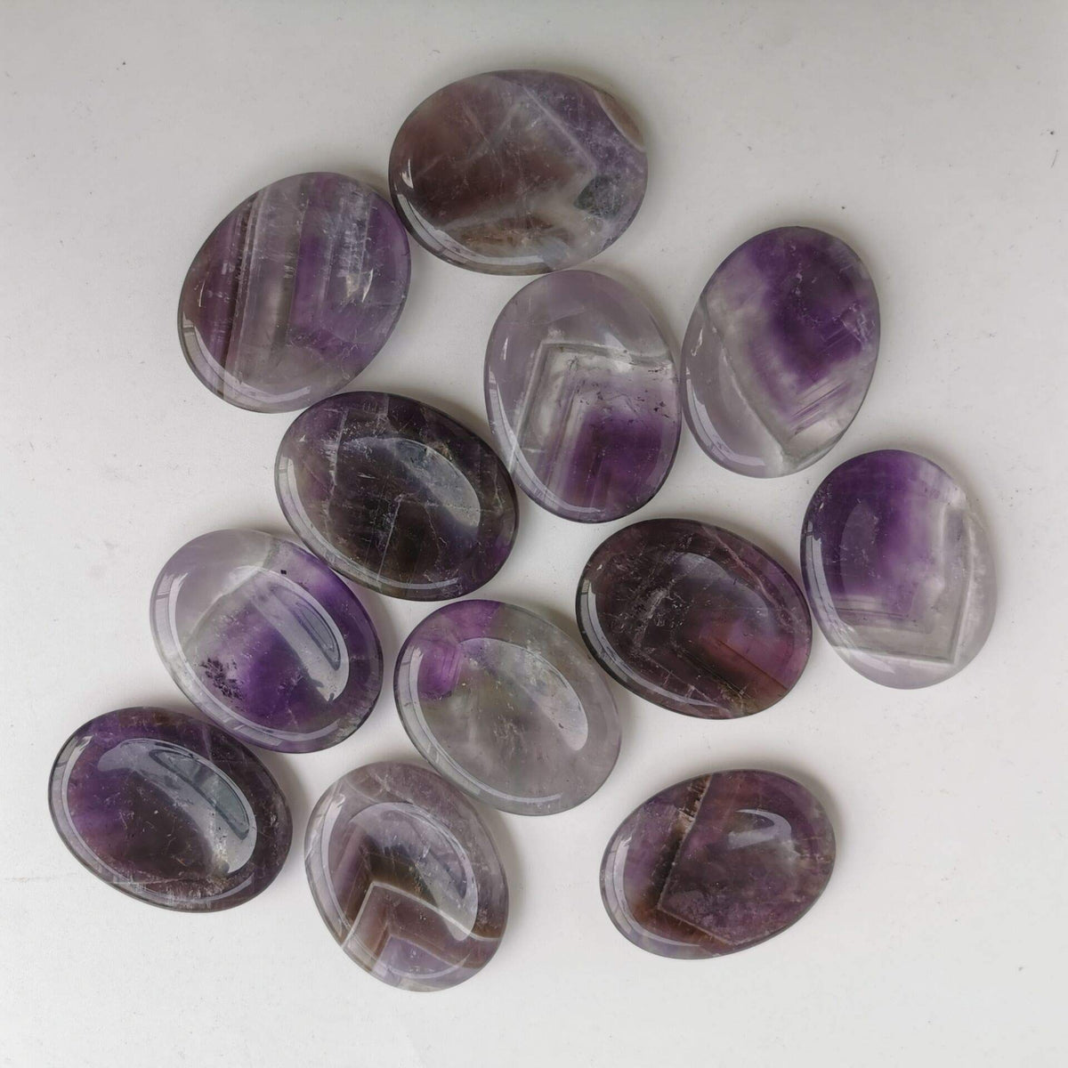 Loveliome Rose Quartz and Amethyst Thumb Worry Stone, Stress Relax Healing Reiki Crystal Pocket Palm Stones,Pack of 2