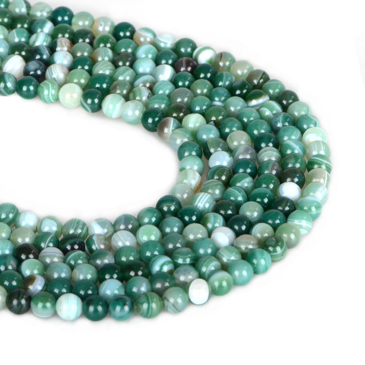 ICAI Beads（Green Striped Agate） Natural Stone Gemstone Round Loose Beads Crystal Energy Stone Healing Power for Jewelry Making DIY,1 Strand 35-37pcs（10mm）
