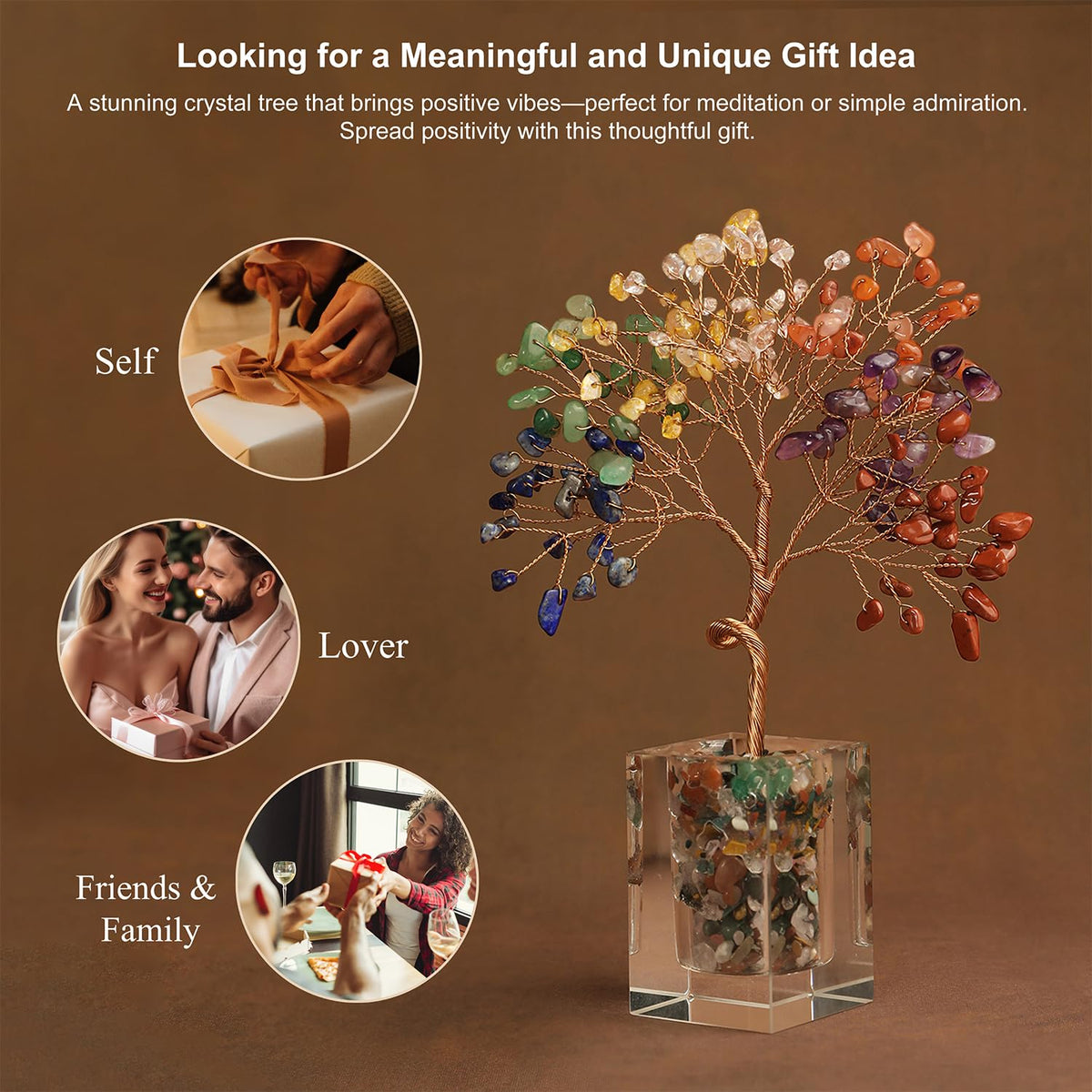 Crystal Tree of Life 7 Chakra Healing Crystal Trees Healing Stones for Office Desk Decor Home Living Room Decorations, Handmade Creative Good Luck Meditation Birthday Gifts for Women, Mom, Daughter