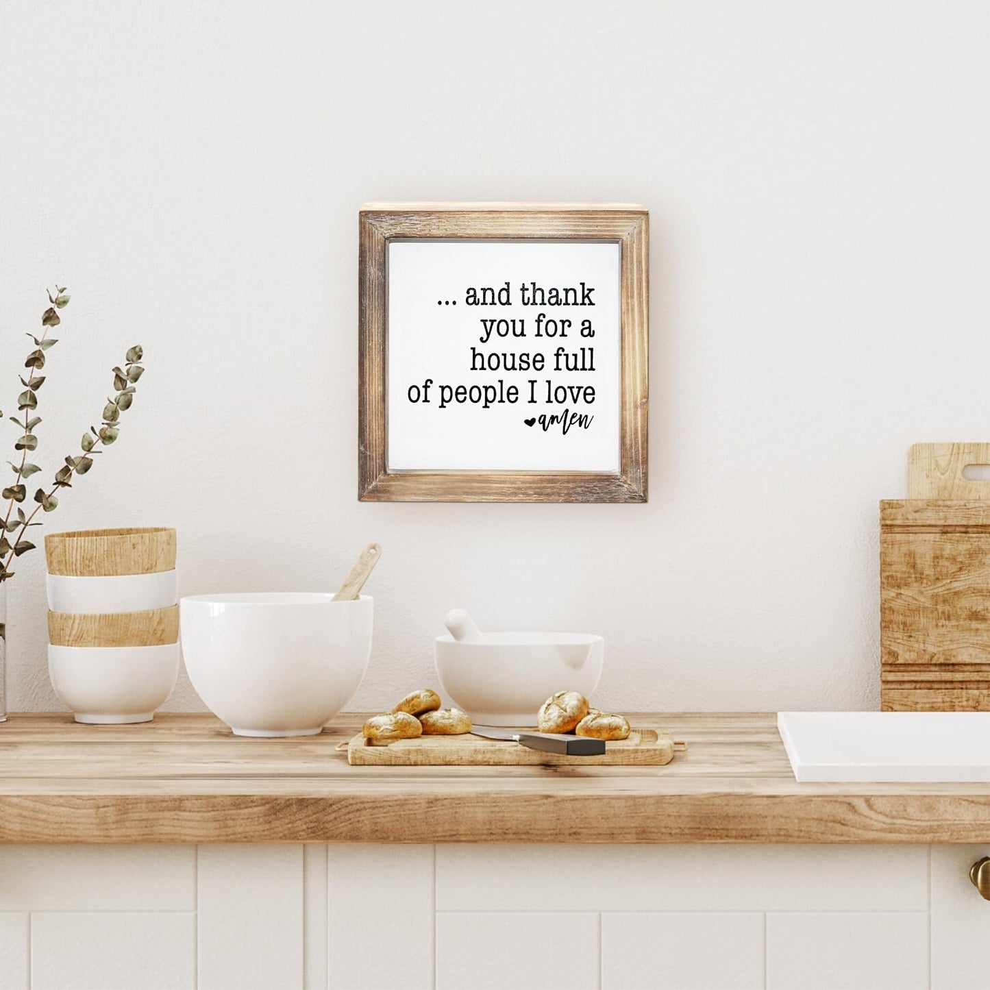 MACVAD Rustic Torched Wood Small Box Sign for Home Decor,Freestanding Thank You Sign for Kitchen,Square Wood Block Sign Table Decor,6" x 6" x 1.57"