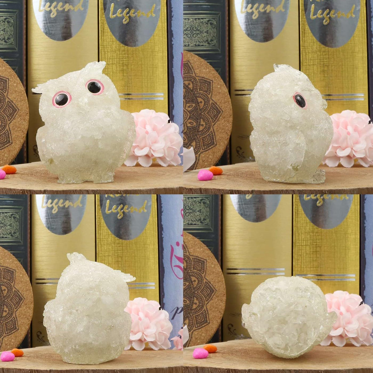 LAIDANLA Clear Quartz 2.4" Owl Statue Natural Healing Crystal Cute Owl Animal Figurine Pocket Sculpture Reiki Spiritual Energy Gemstone Home Office Room Desk Decor Gifts for Women Men